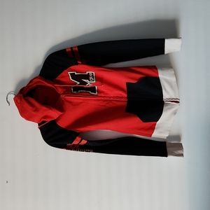 EUC glee Small zipped sweatshirt red, black and beige